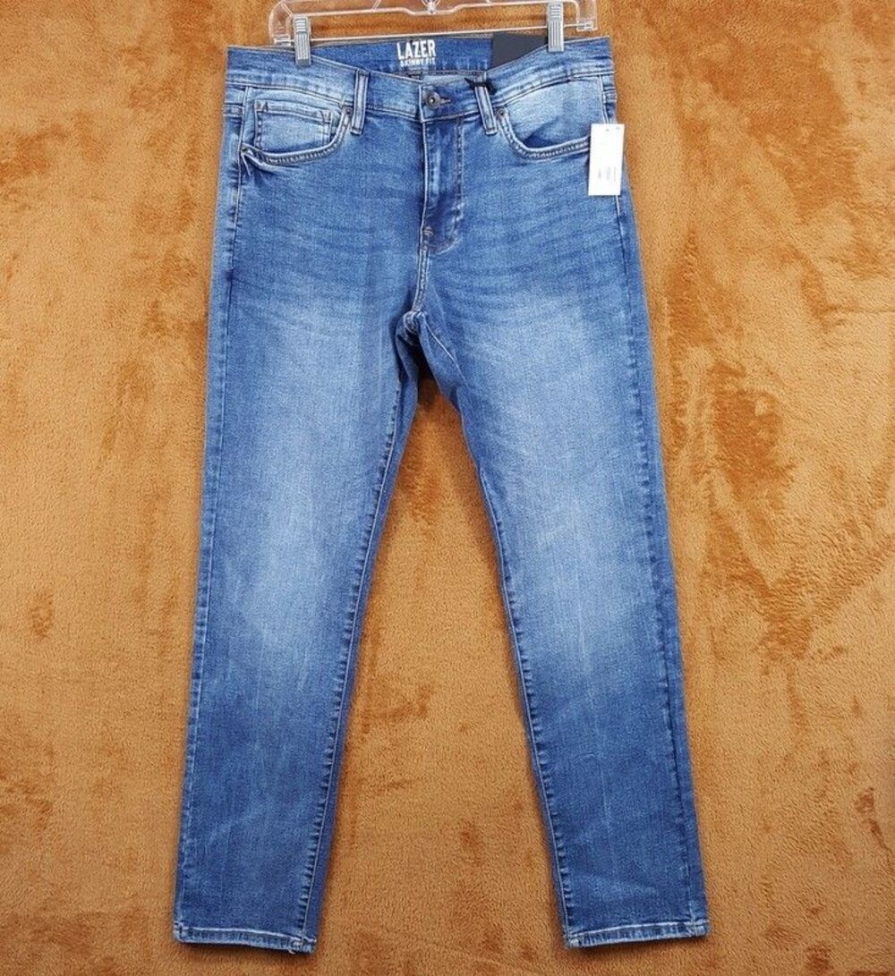 Lazer Jeans Mens Size 33x32 Blue Medium Wash Skinny Fit Stretch Denim
